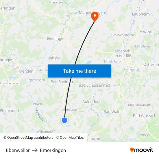 Ebenweiler to Emerkingen map