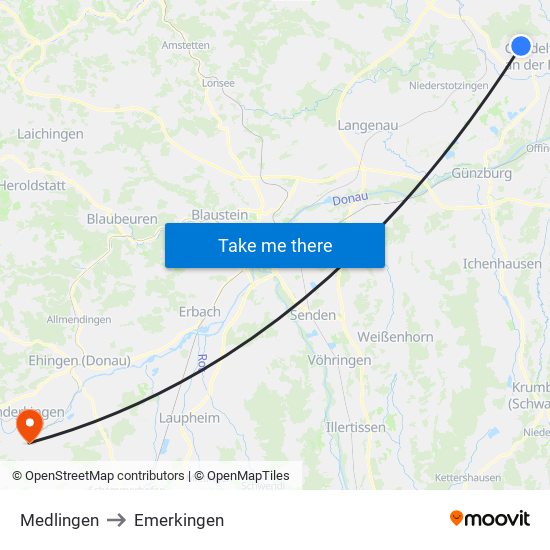 Medlingen to Emerkingen map