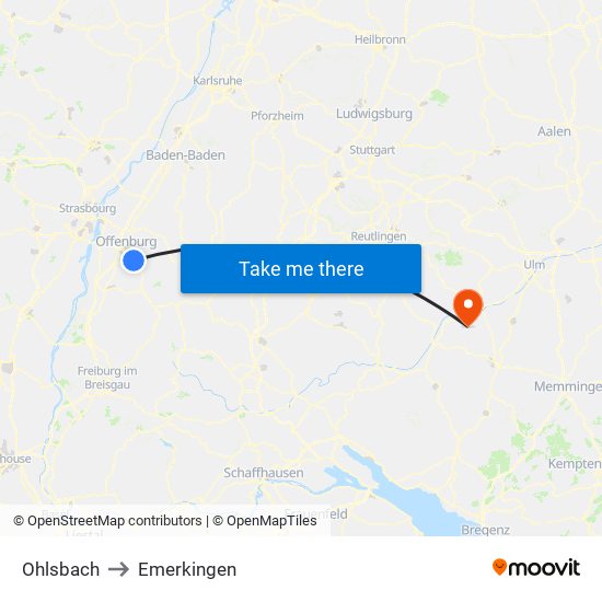 Ohlsbach to Emerkingen map