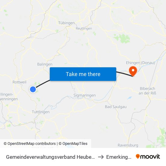 Gemeindeverwaltungsverband Heuberg to Emerkingen map