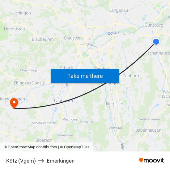 Kötz (Vgem) to Emerkingen map