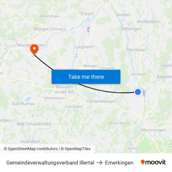 Gemeindeverwaltungsverband Illertal to Emerkingen map