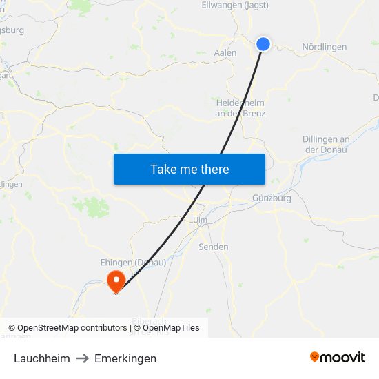 Lauchheim to Emerkingen map