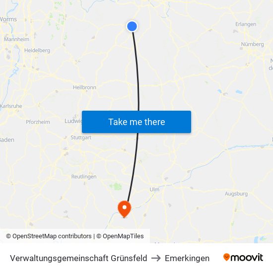 Verwaltungsgemeinschaft Grünsfeld to Emerkingen map