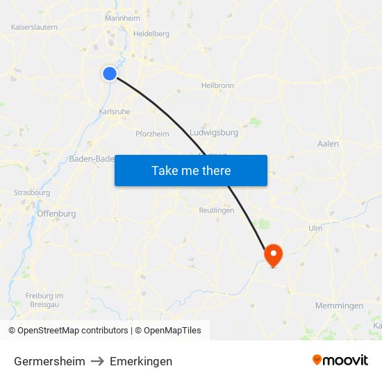 Germersheim to Emerkingen map
