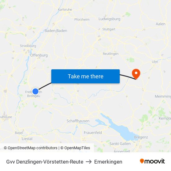 Gvv Denzlingen-Vörstetten-Reute to Emerkingen map