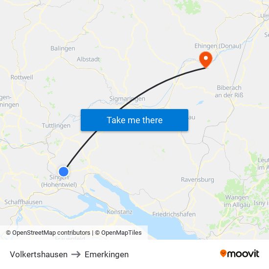 Volkertshausen to Emerkingen map