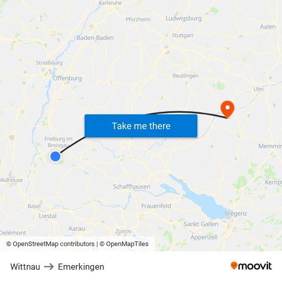 Wittnau to Emerkingen map