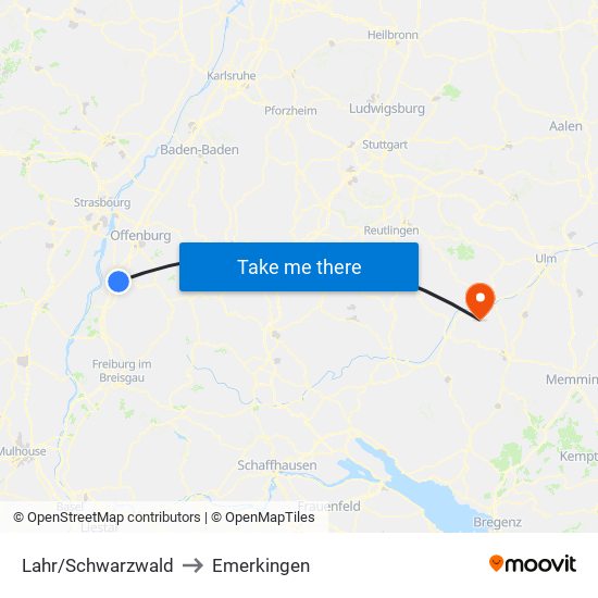 Lahr/Schwarzwald to Emerkingen map