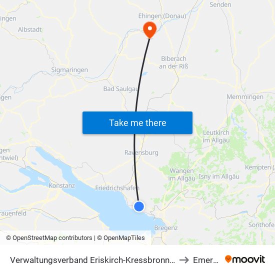 Verwaltungsverband Eriskirch-Kressbronn am Bodensee-Langenargen to Emerkingen map