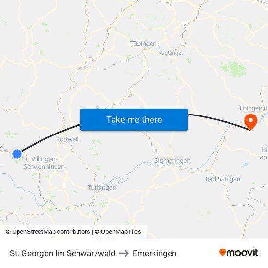 St. Georgen Im Schwarzwald to Emerkingen map