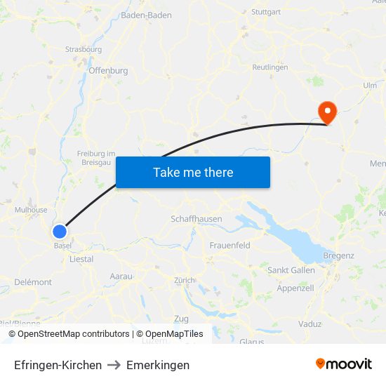 Efringen-Kirchen to Emerkingen map