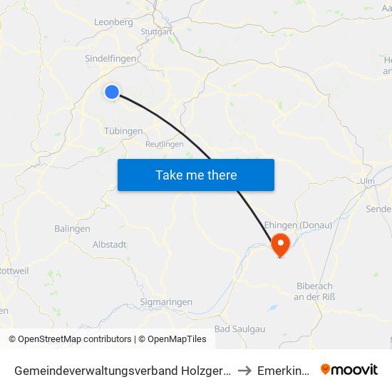 Gemeindeverwaltungsverband Holzgerlingen to Emerkingen map