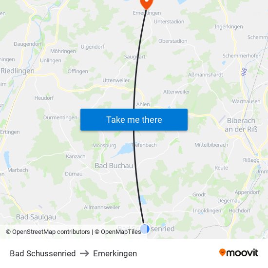 Bad Schussenried to Emerkingen map