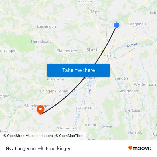 Gvv Langenau to Emerkingen map