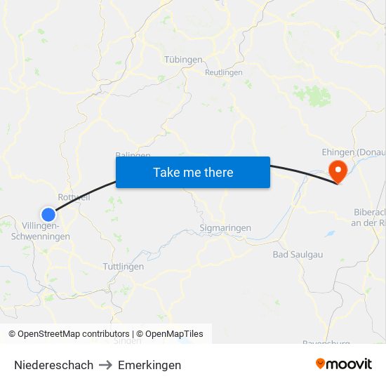 Niedereschach to Emerkingen map