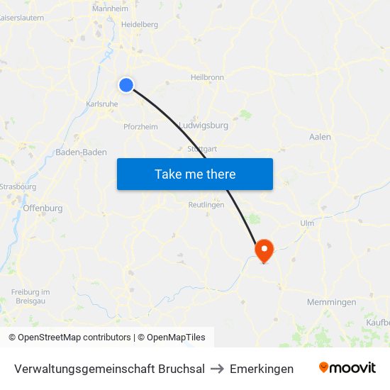 Verwaltungsgemeinschaft Bruchsal to Emerkingen map