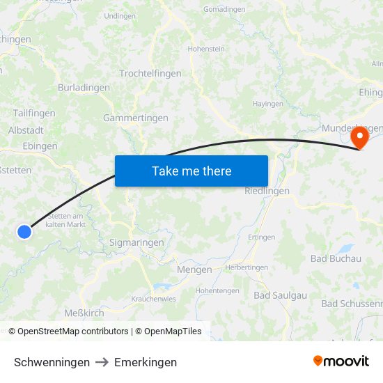 Schwenningen to Emerkingen map