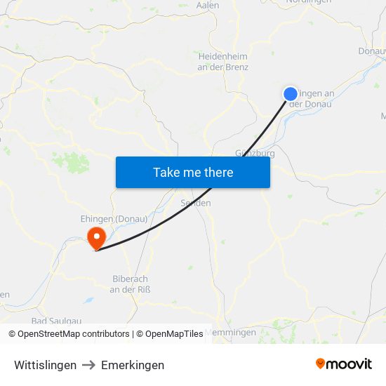 Wittislingen to Emerkingen map