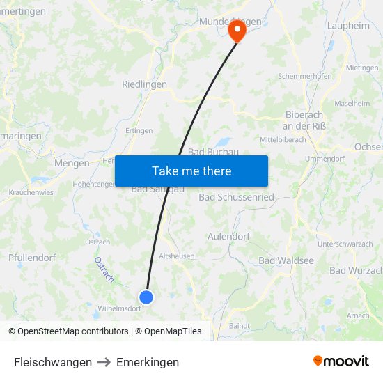 Fleischwangen to Emerkingen map