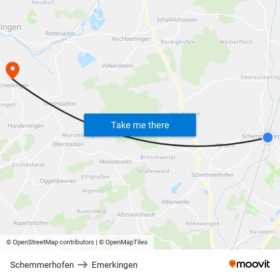 Schemmerhofen to Emerkingen map