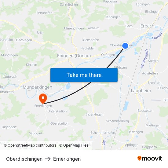 Oberdischingen to Emerkingen map