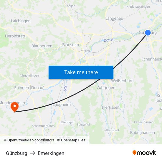 Günzburg to Emerkingen map