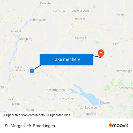 St. Märgen to Emerkingen map