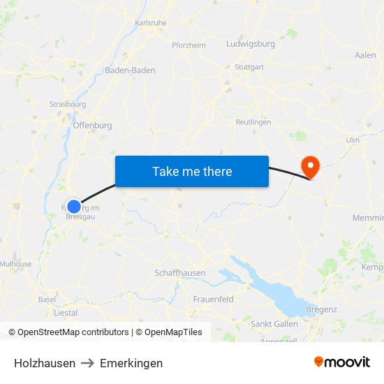 Holzhausen to Emerkingen map