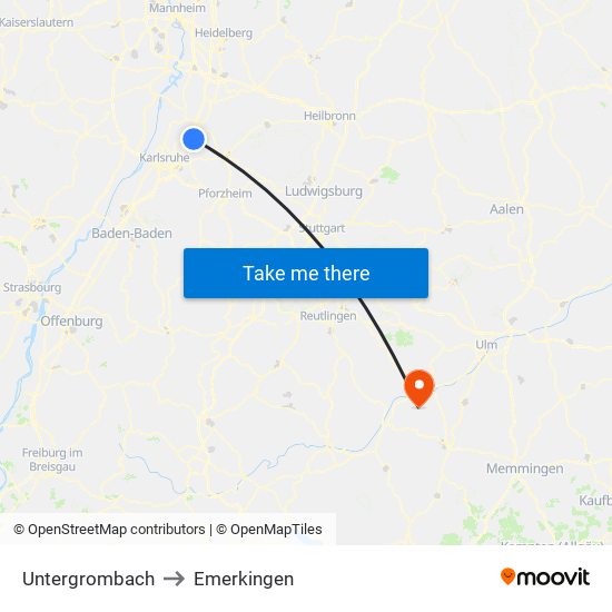 Untergrombach to Emerkingen map