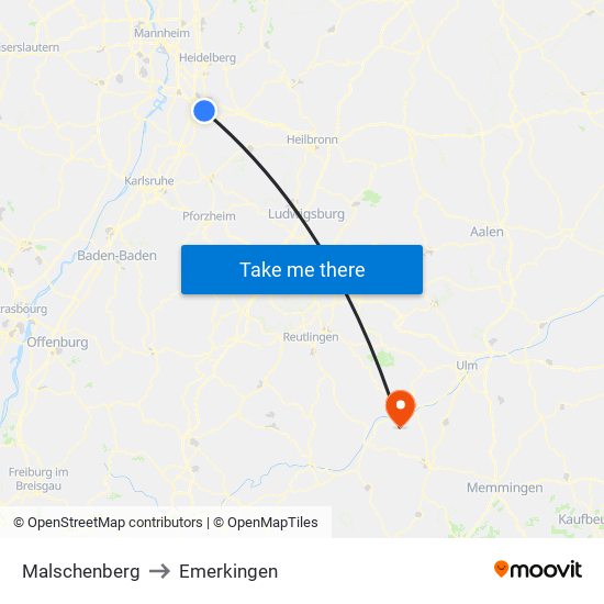 Malschenberg to Emerkingen map