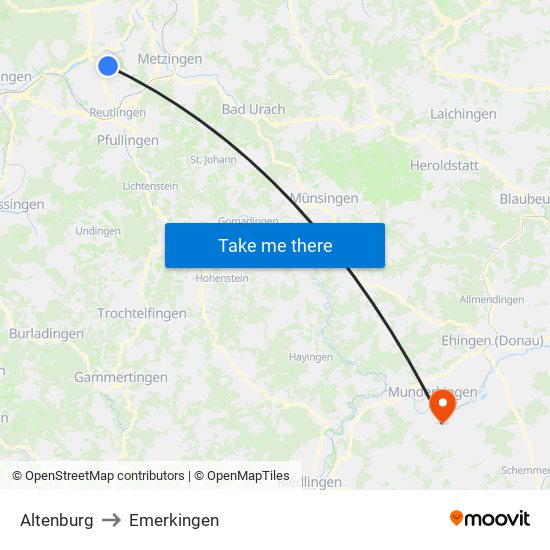 Altenburg to Emerkingen map