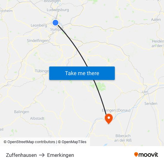 Zuffenhausen to Emerkingen map