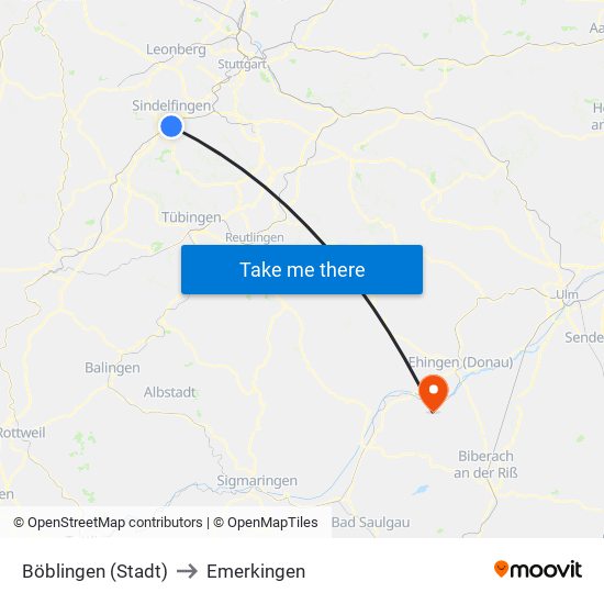 Böblingen (Stadt) to Emerkingen map