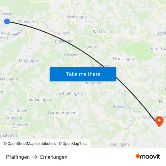 Pfäffingen to Emerkingen map