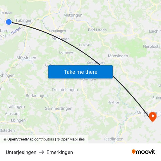 Unterjesingen to Emerkingen map