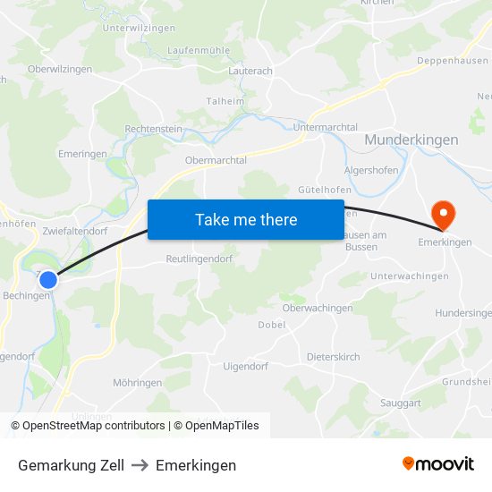 Gemarkung Zell to Emerkingen map