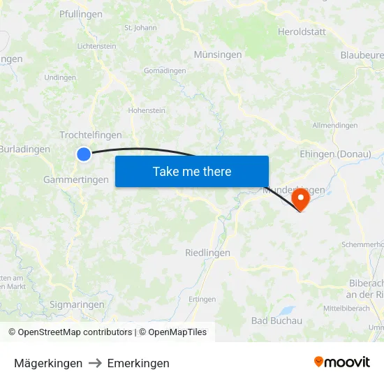 Mägerkingen to Emerkingen map