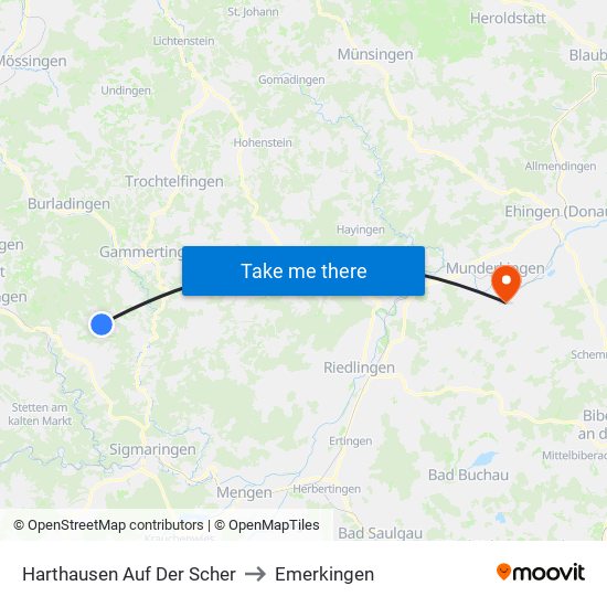 Harthausen Auf Der Scher to Emerkingen map