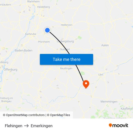 Flehingen to Emerkingen map