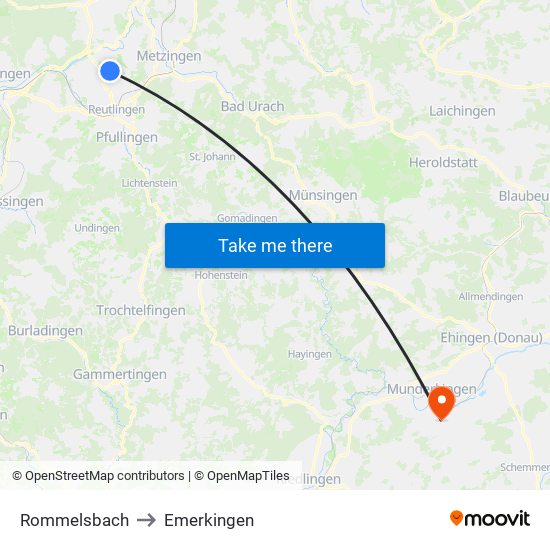 Rommelsbach to Emerkingen map
