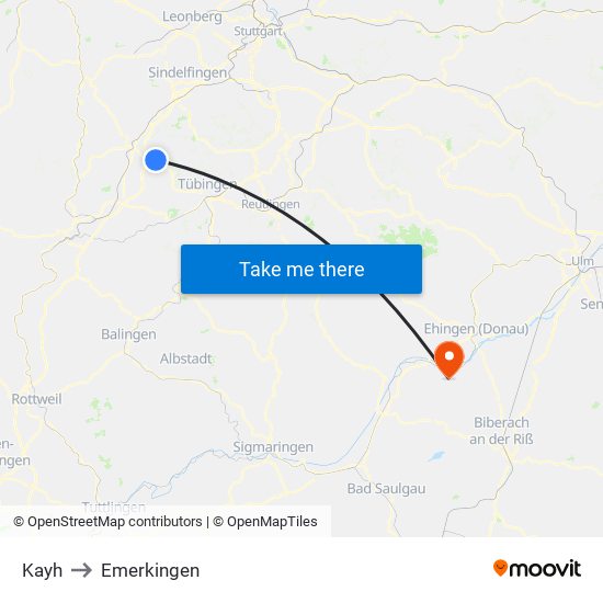 Kayh to Emerkingen map