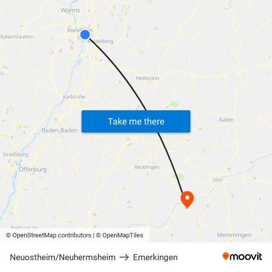 Neuostheim/Neuhermsheim to Emerkingen map