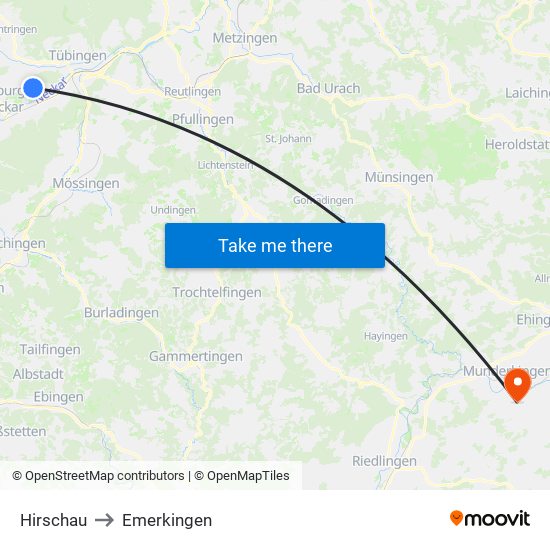 Hirschau to Emerkingen map