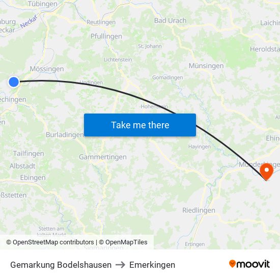 Gemarkung Bodelshausen to Emerkingen map