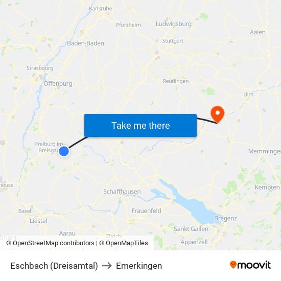 Eschbach (Dreisamtal) to Emerkingen map