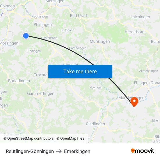 Reutlingen-Gönningen to Emerkingen map