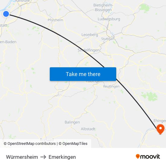 Würmersheim to Emerkingen map