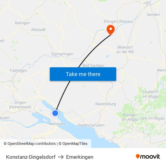 Konstanz-Dingelsdorf to Emerkingen map