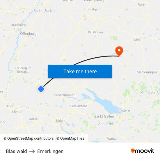 Blasiwald to Emerkingen map